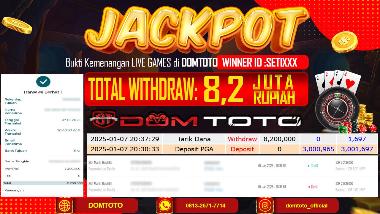 JACKPOT LIVE GAME SLOT MANIA ROULETTE 07 JANUARI 2025